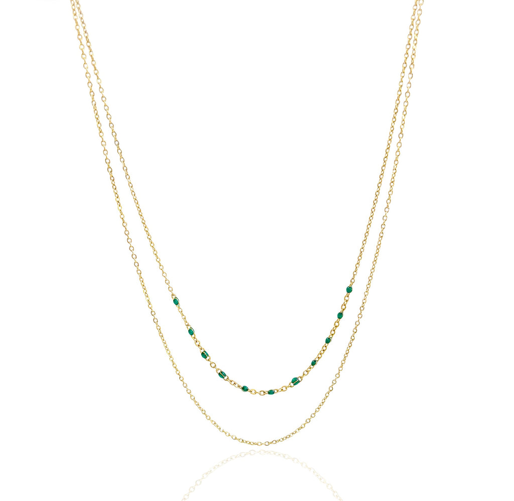 ROXI  DAINTY GOLD DUO GREEN BEADED NECKLACE